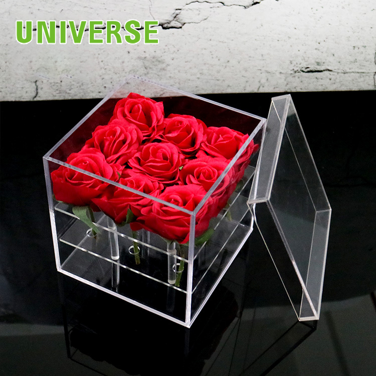 9 Square Transparent Waterproof Acrylic Rose Box with Lid